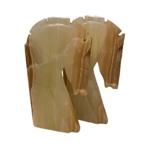 Carved Onyx Horse Head Bookend Paperweight Yellow Brown